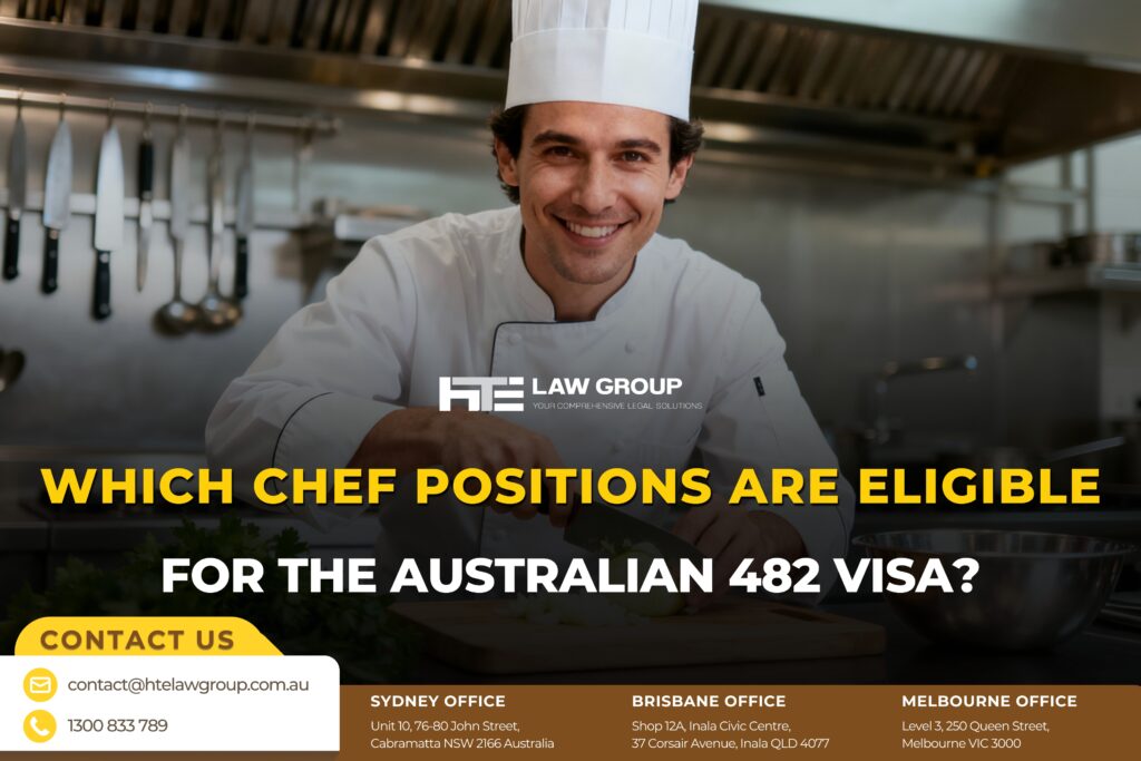 Which chef positions are eligible for the Australian 482 visa?